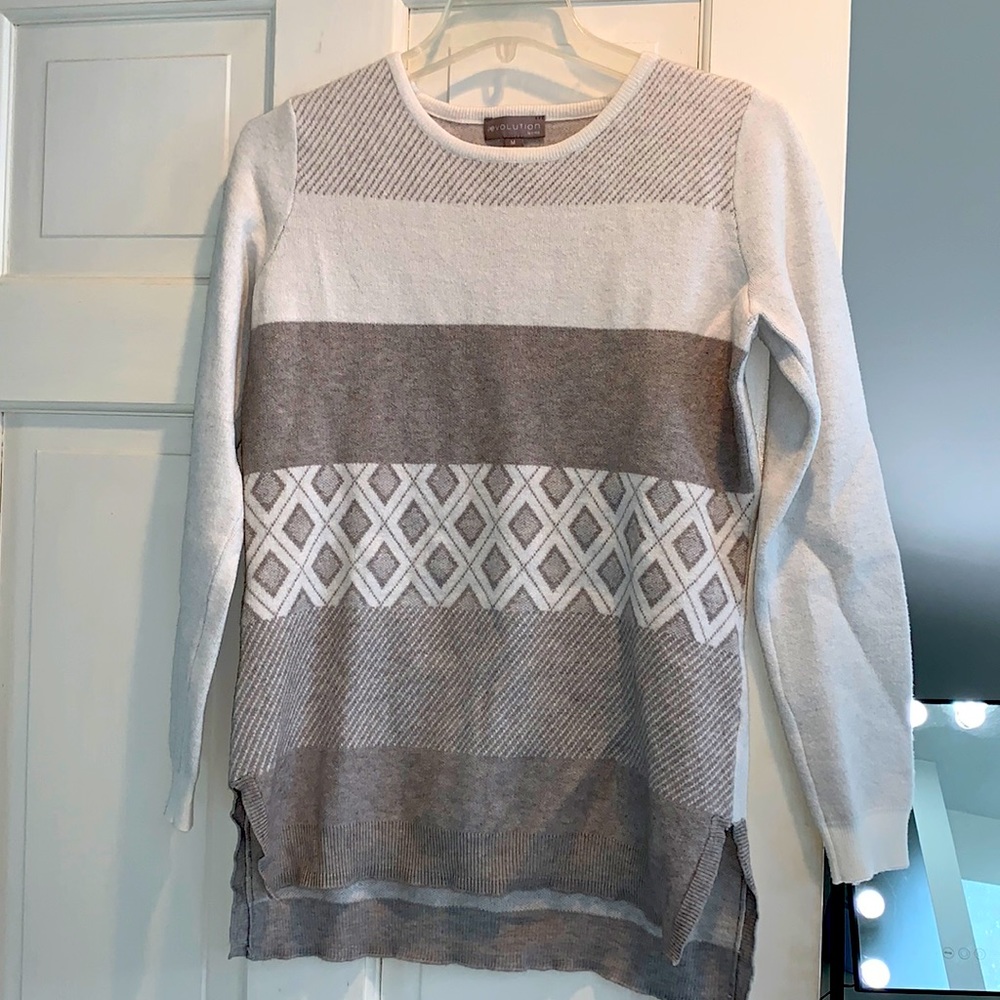 Grey and White Evolution Crew Neck Sweater